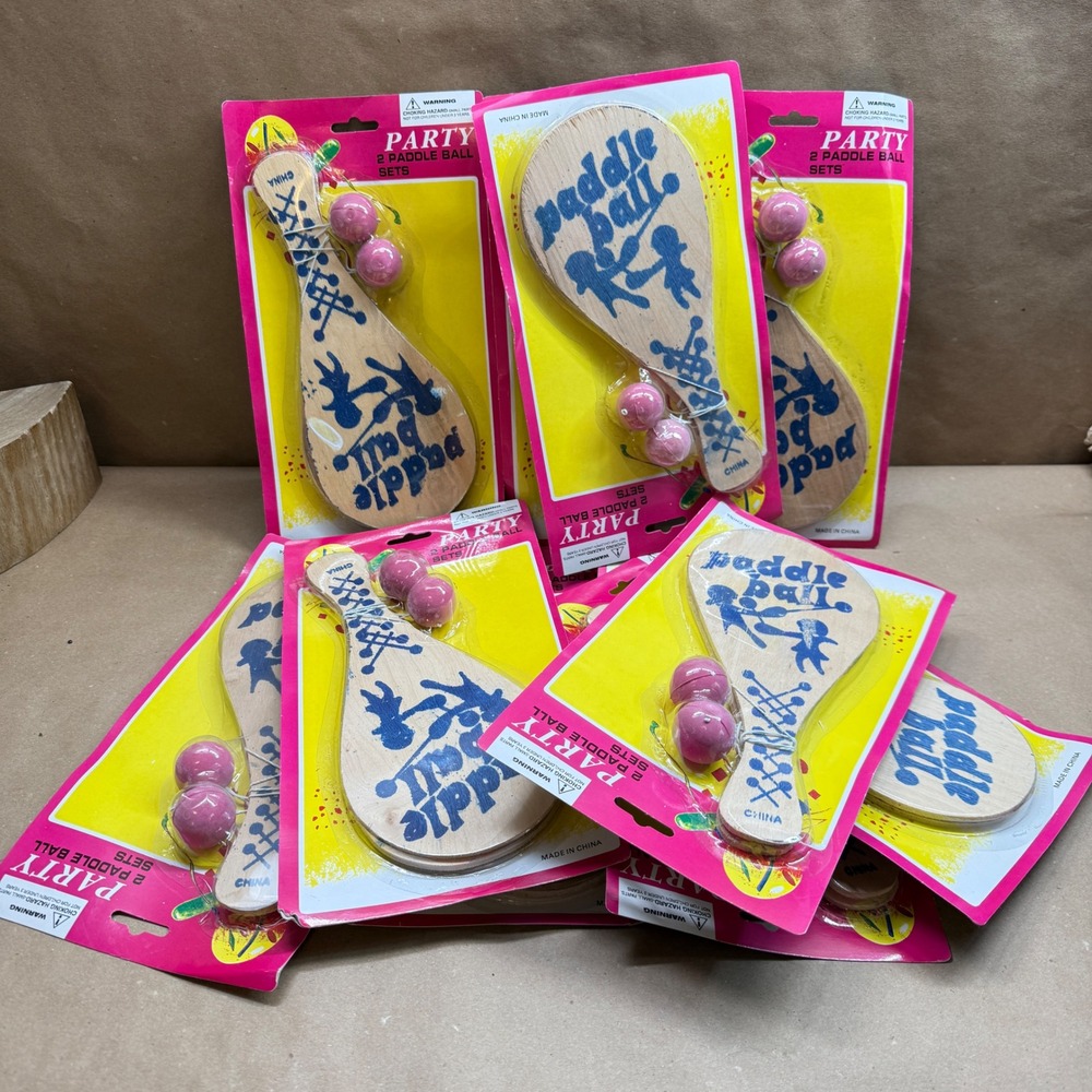 Lot of 10 Vintage Style Wooden Paddle Ball Games Party Favors Justen Products